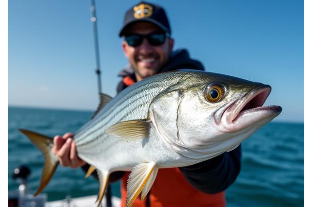 チャーターで釣り上げた大型シーバスを持つ釣り人