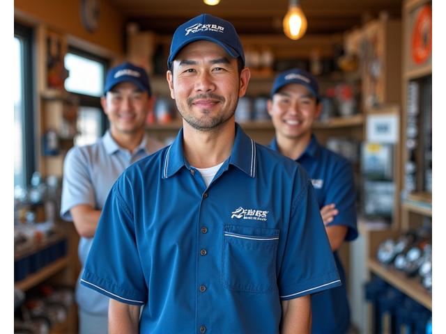 海の恵み釣具店の店主とスタッフが笑顔で迎えるイメージ